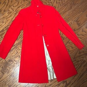 J Crew Red Trench Coat with Mandarin Collar
